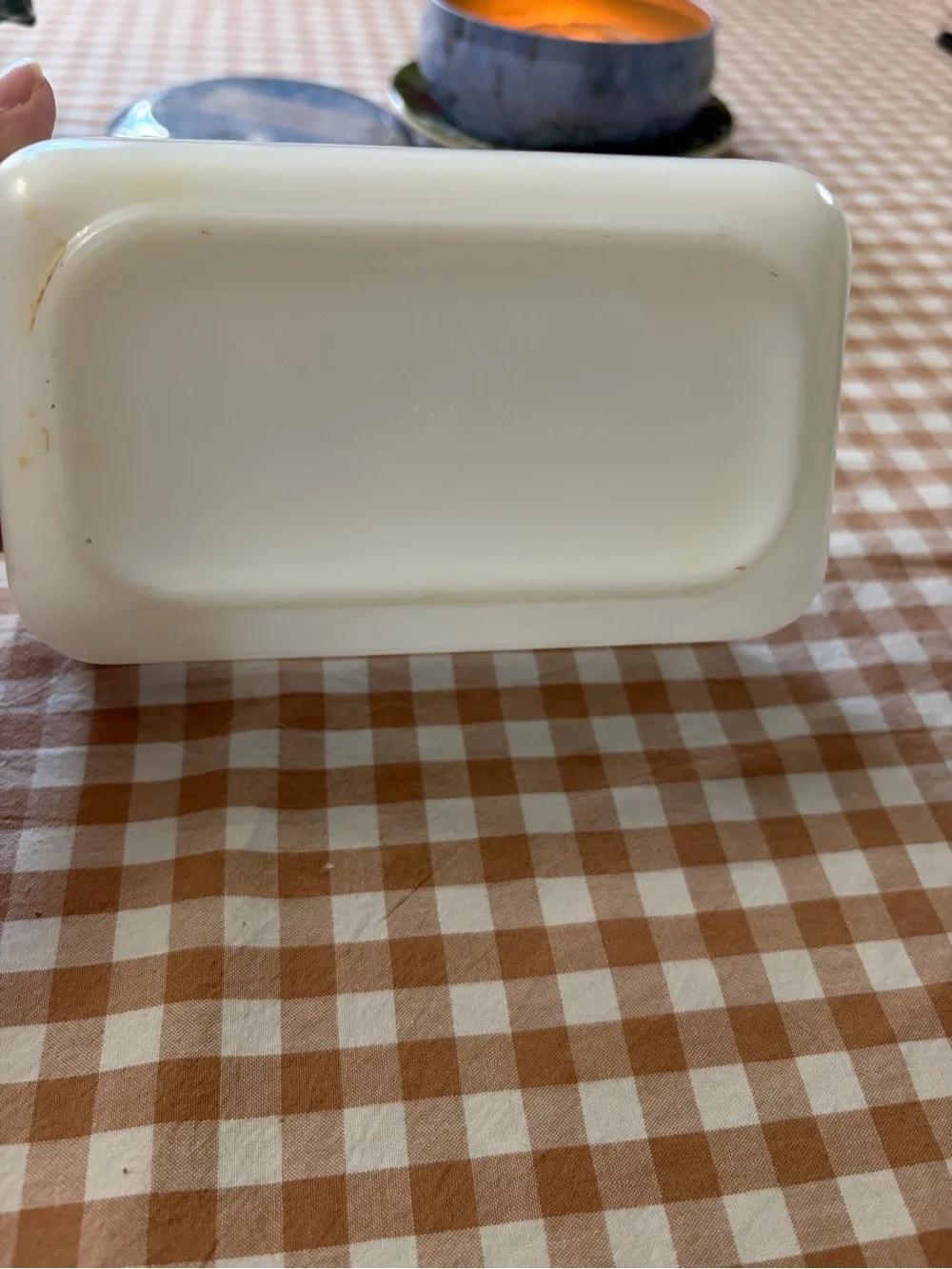 Pyrex Milk Glass Casserole with Teal Folk Rooster - Picture 3 of 6